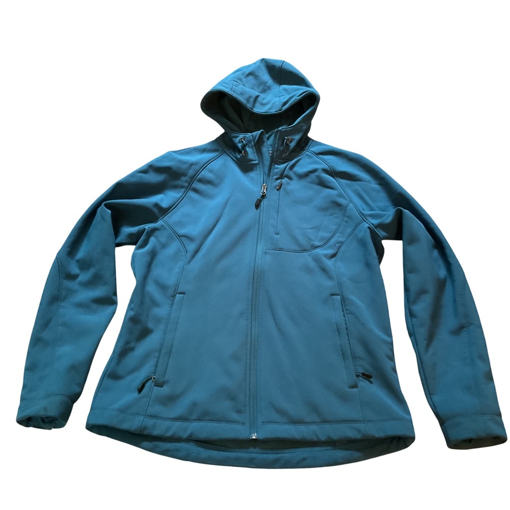 Kirkland Signature Womens Teal Blue Hooded Softshell Fleece Lined Jacket Large